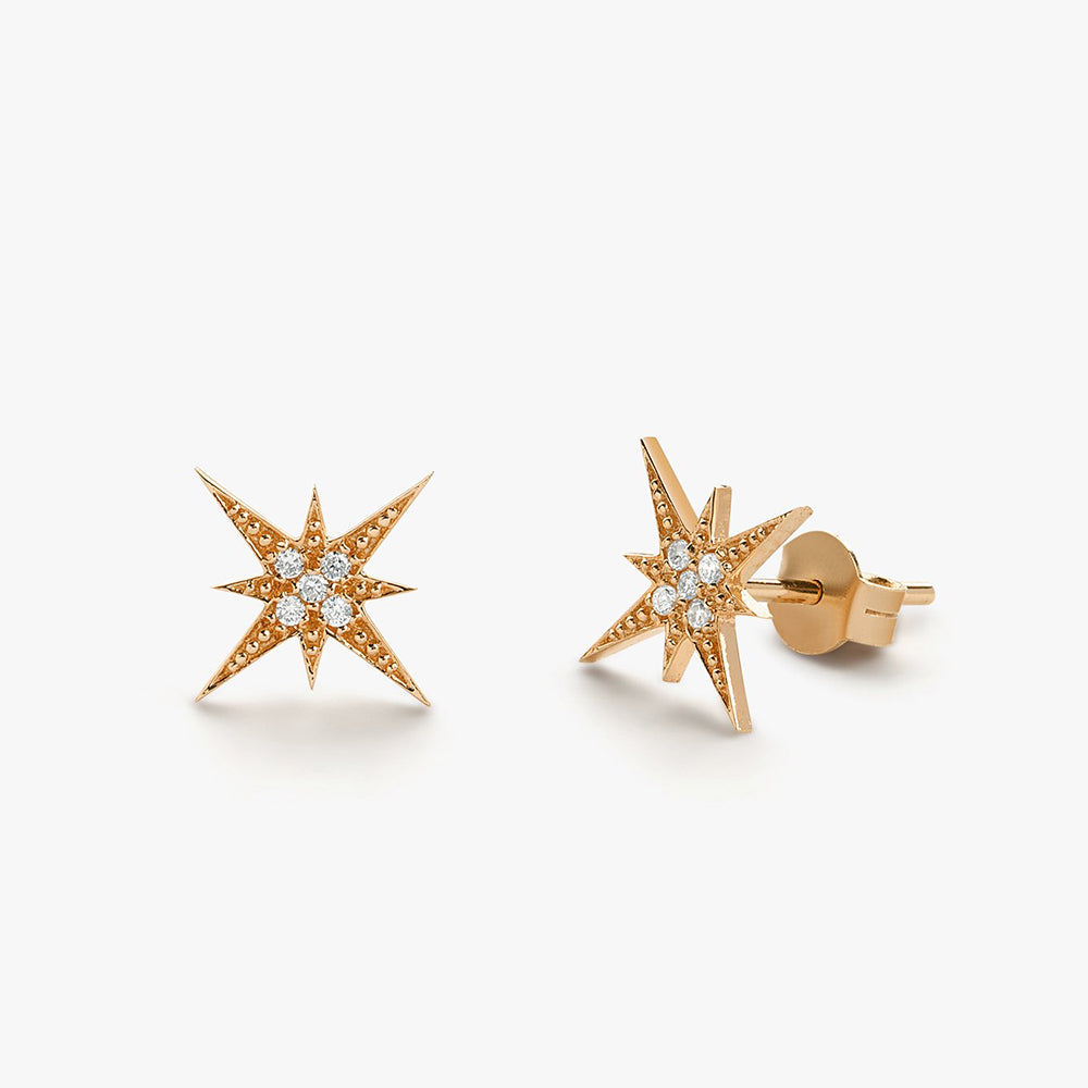 14K Gold Starburst Diamond Earrings - Geum Jewels