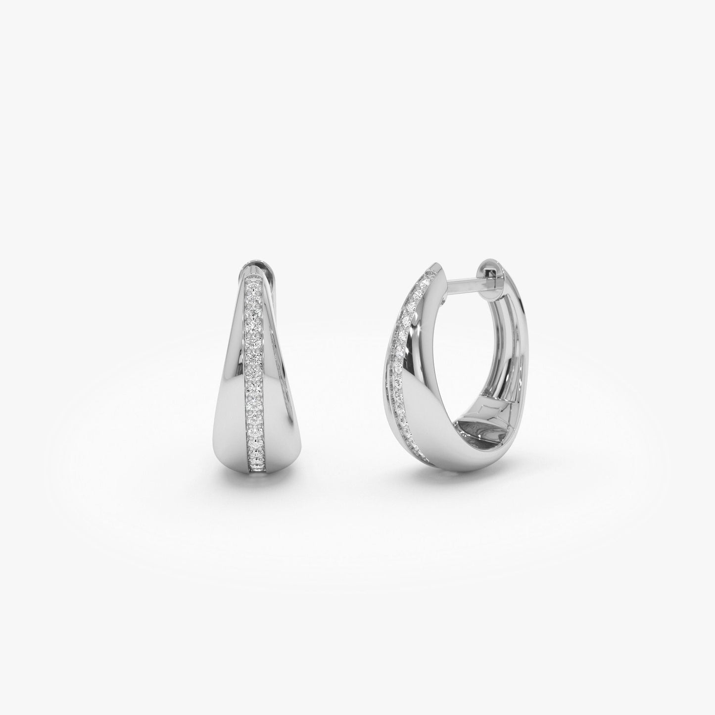 14k Gold Teardrop Diamond Hoop Earrings - Geum Jewels