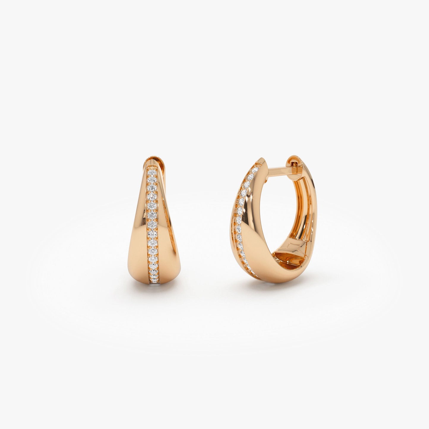 14k Gold Teardrop Diamond Hoop Earrings - Geum Jewels