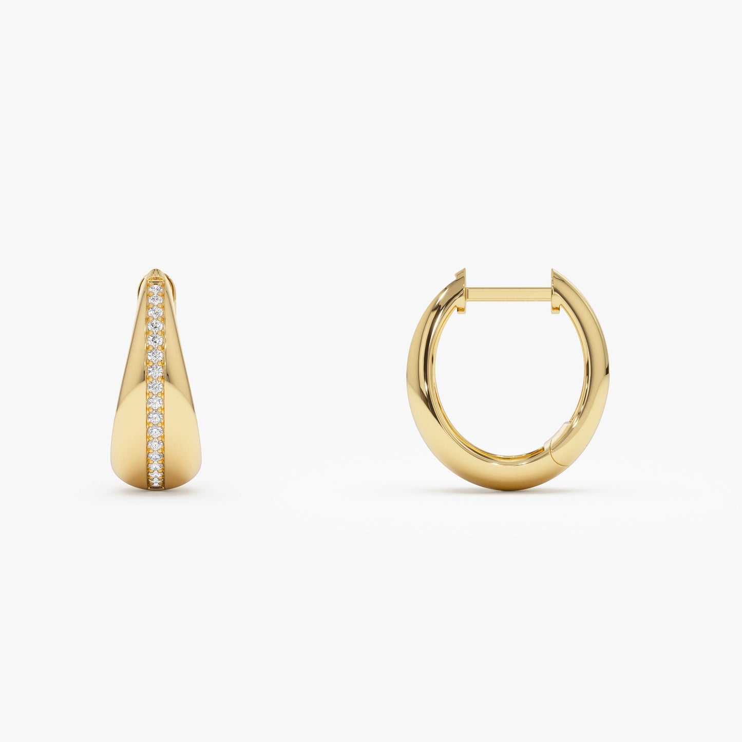 14k Gold Teardrop Diamond Hoop Earrings - Geum Jewels