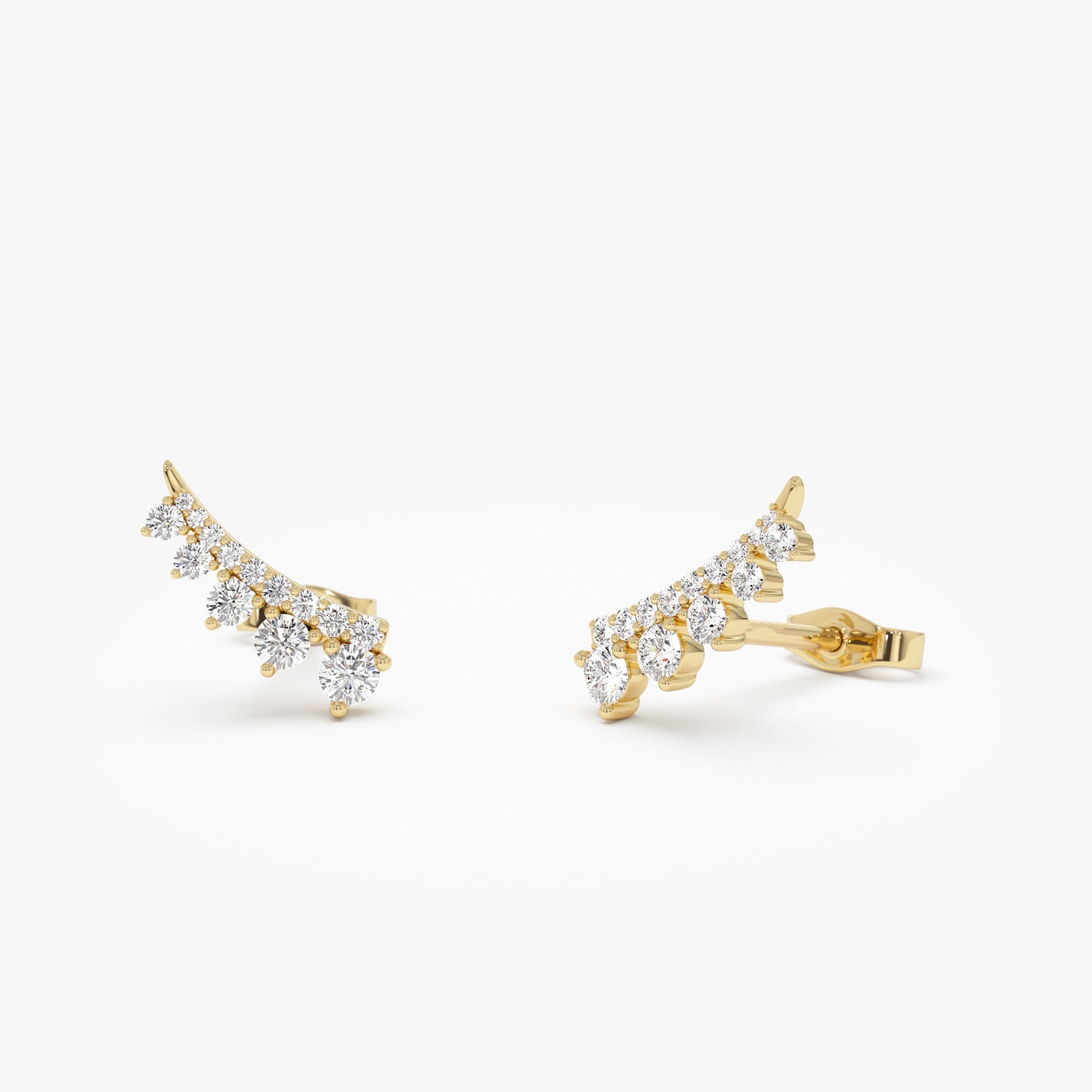 14k Graduating Diamond Ear Climber Studs - Geum Jewels