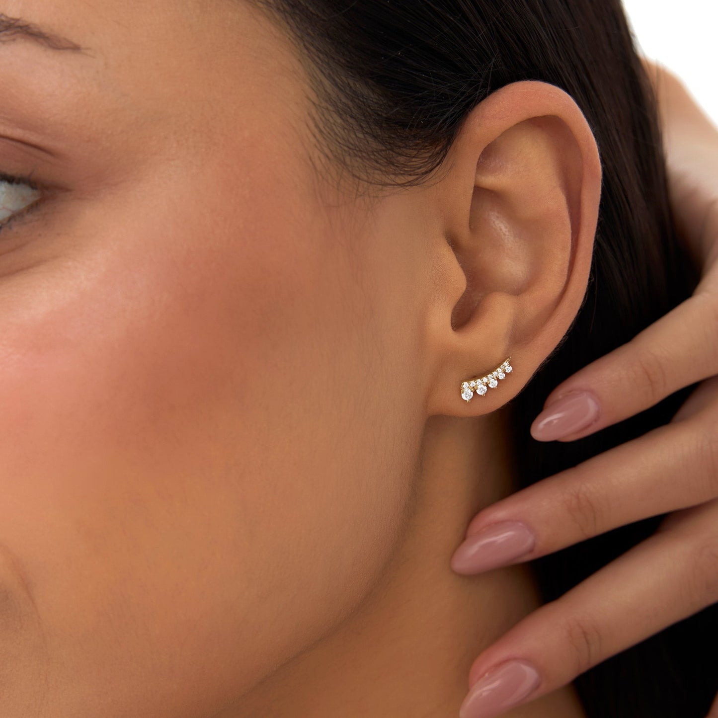 14k Graduating Diamond Ear Climber Studs - Geum Jewels