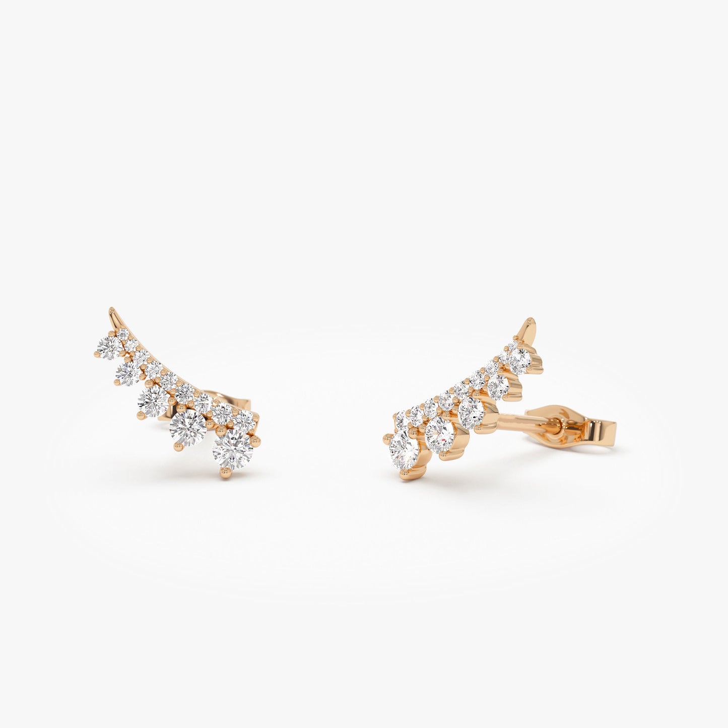 14k Graduating Diamond Ear Climber Studs - Geum Jewels