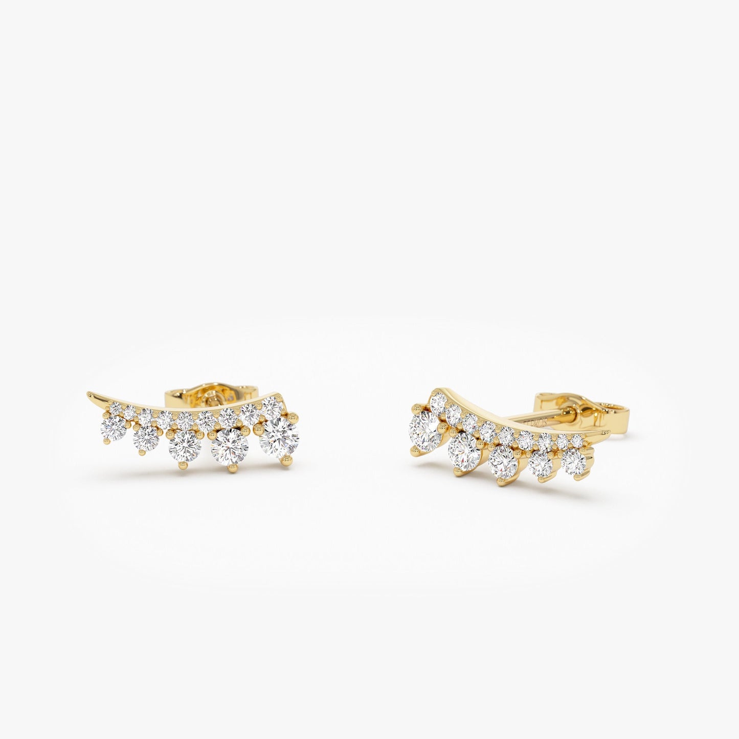 14k Graduating Diamond Ear Climber Studs - Geum Jewels