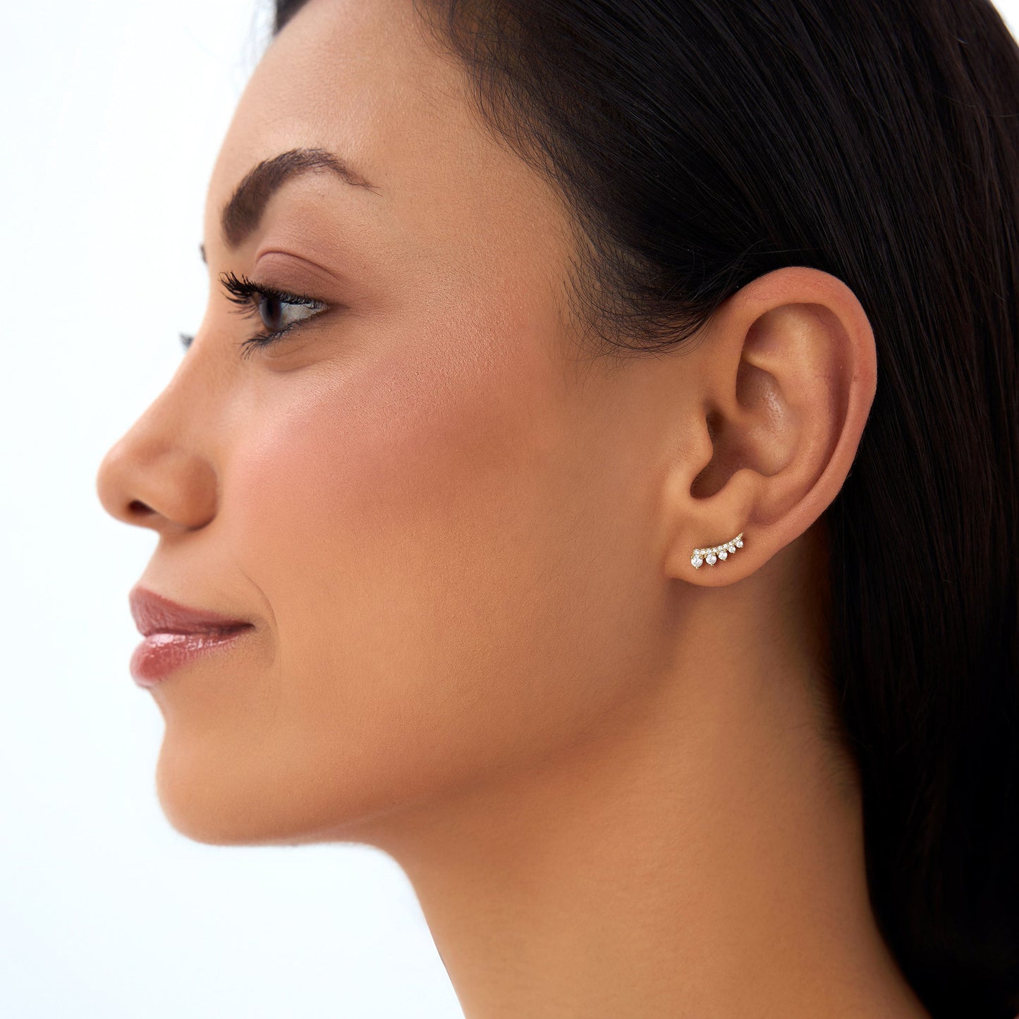 14k Graduating Diamond Ear Climber Studs - Geum Jewels