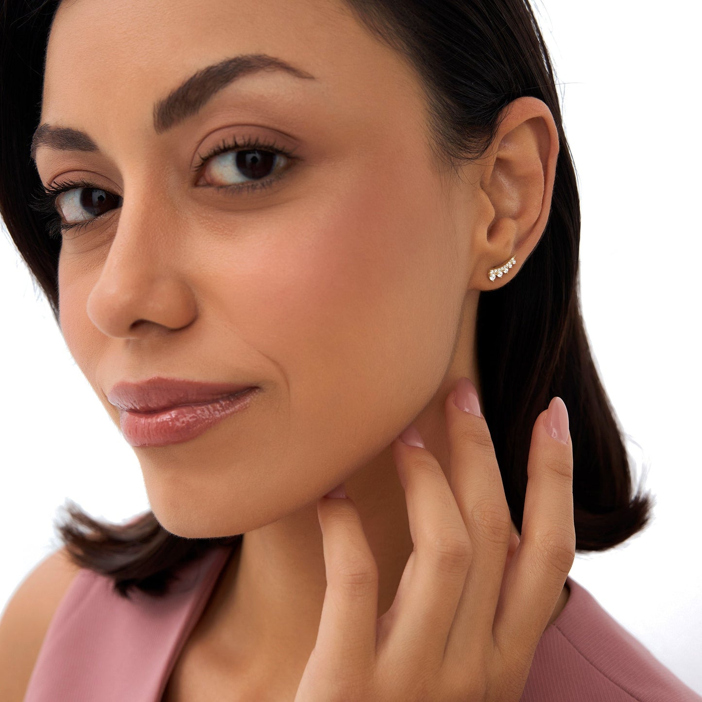 14k Graduating Diamond Ear Climber Studs - Geum Jewels