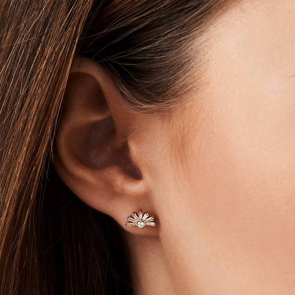14k Half Round Tapered Baguette Diamond Studs - Geum Jewels