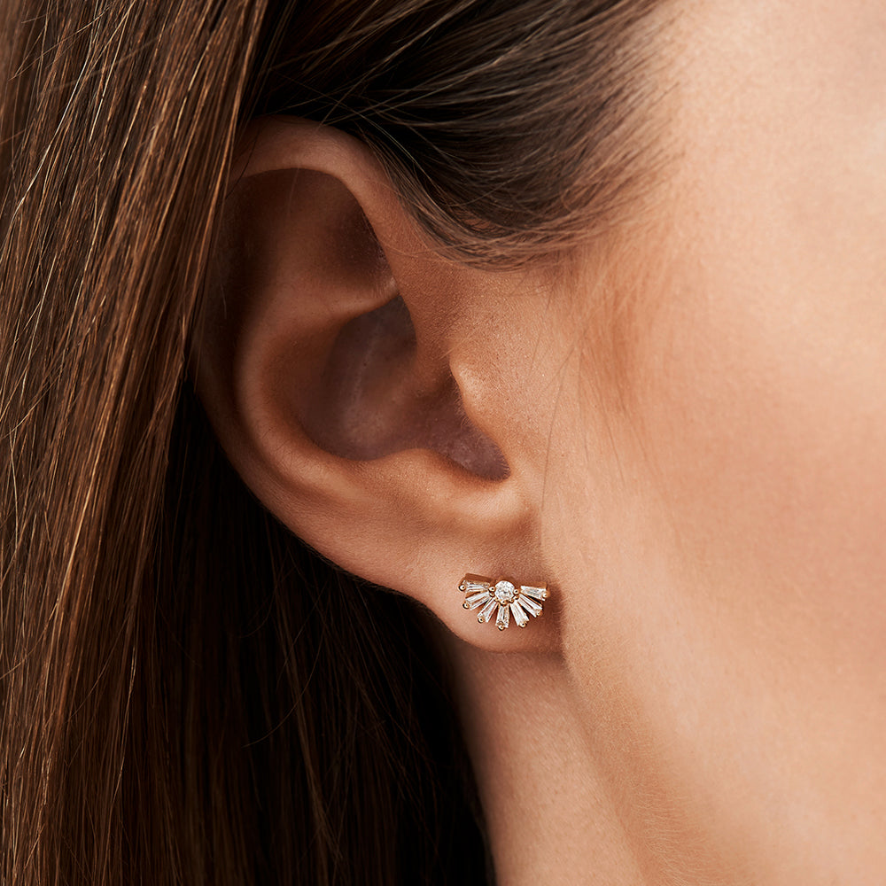 14k Half Round Tapered Baguette Diamond Studs - Geum Jewels