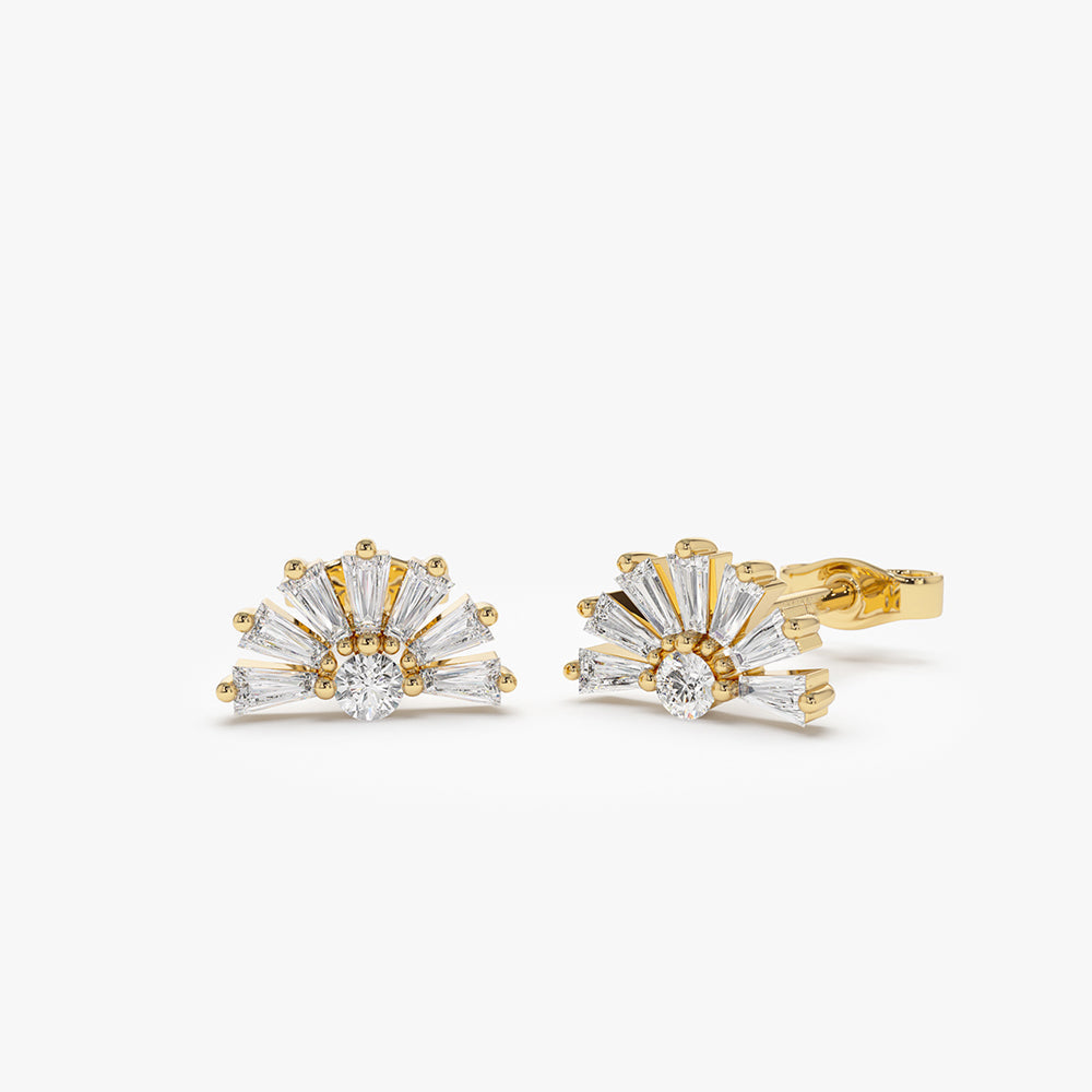 14k Half Round Tapered Baguette Diamond Studs - Geum Jewels