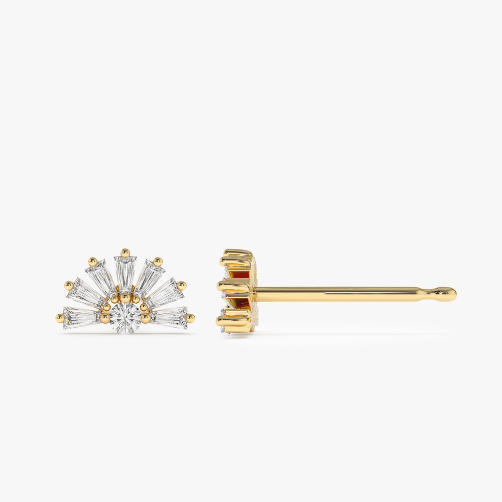 14k Half Round Tapered Baguette Diamond Studs - Geum Jewels