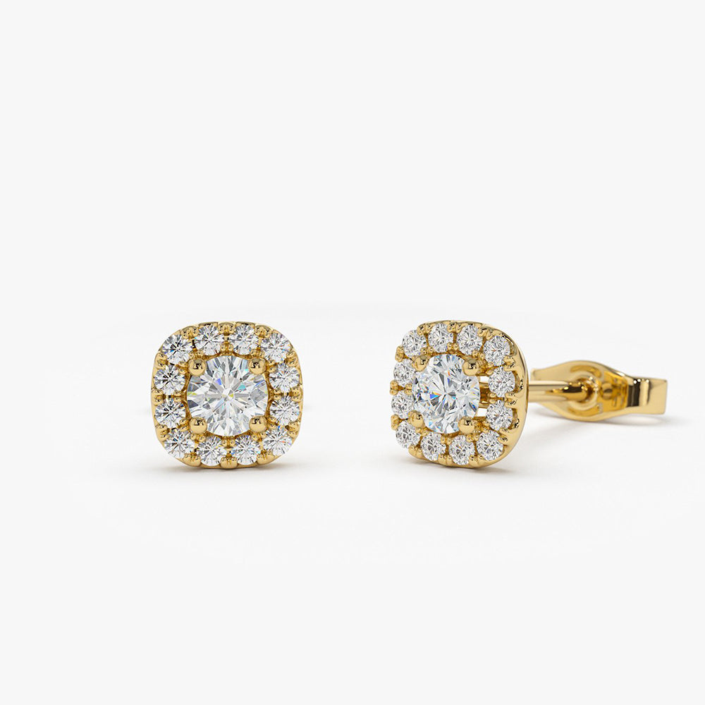 14k Halo Setting Diamond Studs - Geum Jewels