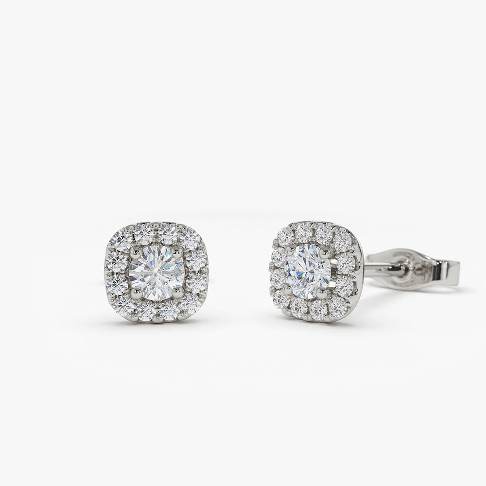 14k Halo Setting Diamond Studs - Geum Jewels