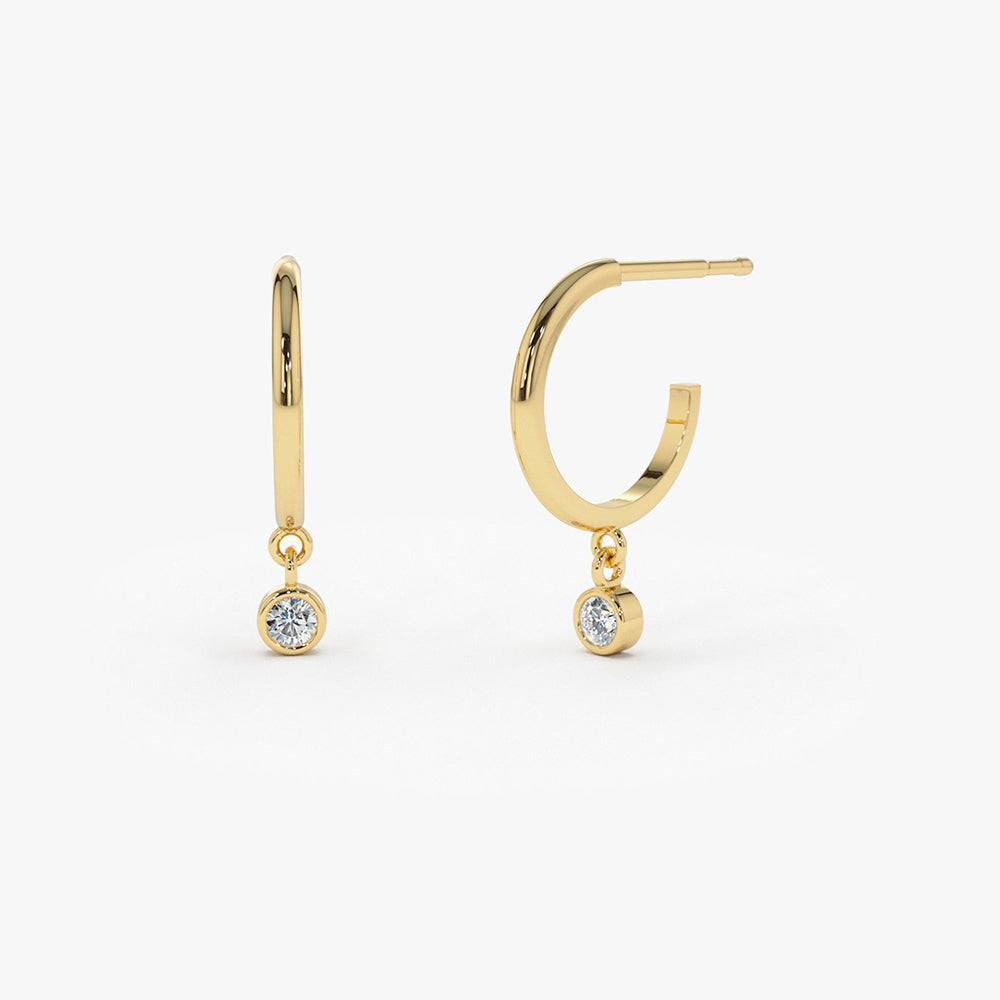 14K Hoop with Dangling Diamond - Geum Jewels