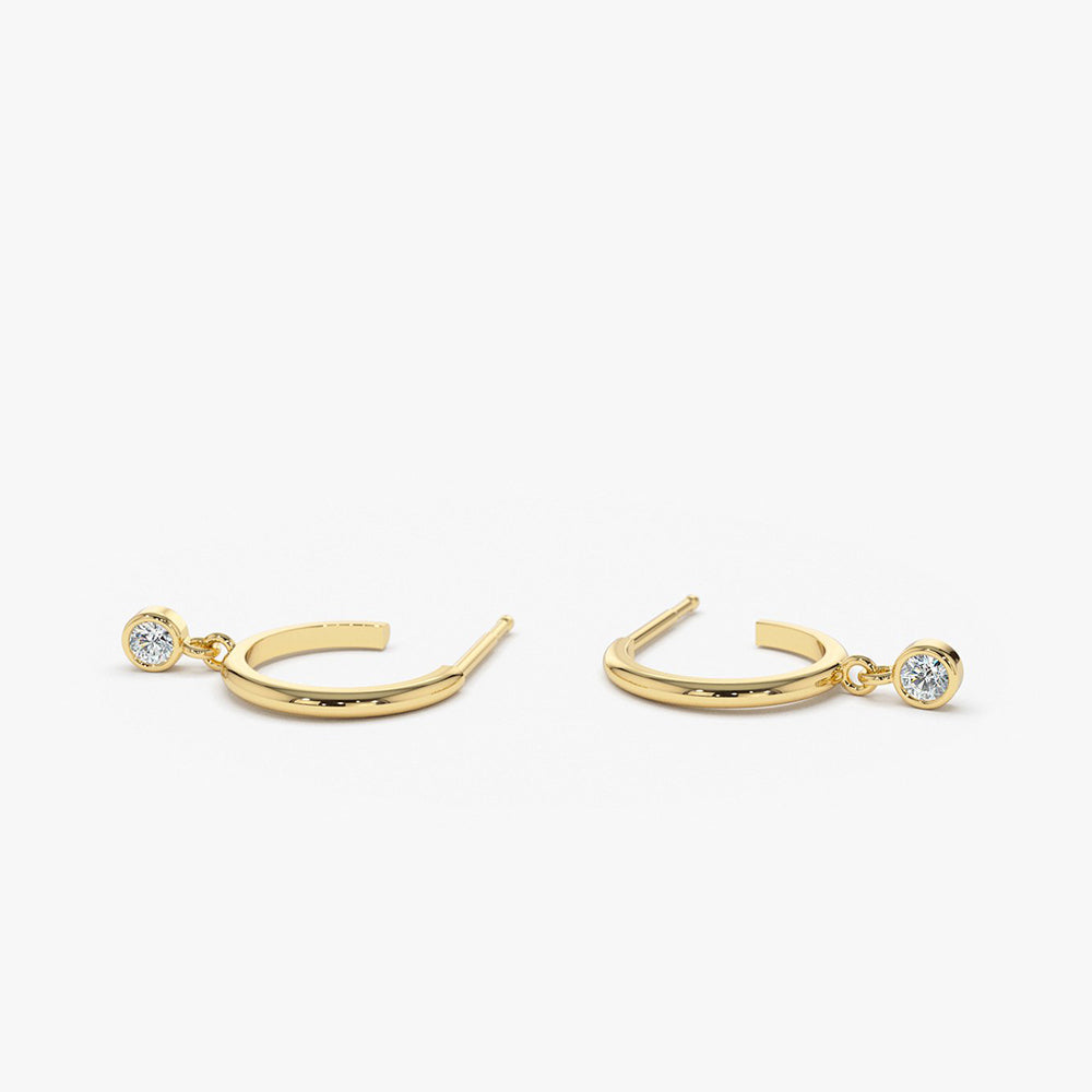 14K Hoop with Dangling Diamond - Geum Jewels
