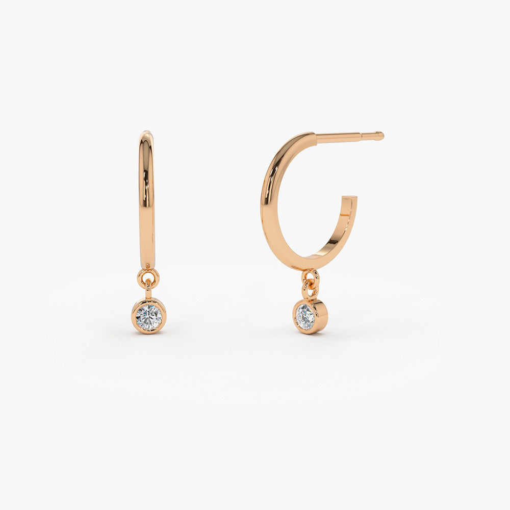 14K Hoop with Dangling Diamond - Geum Jewels
