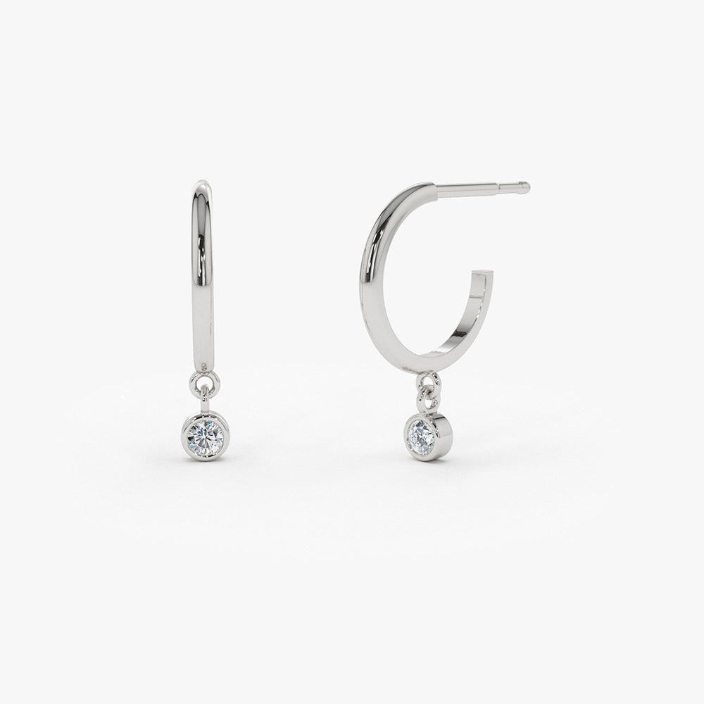 14K Hoop with Dangling Diamond - Geum Jewels