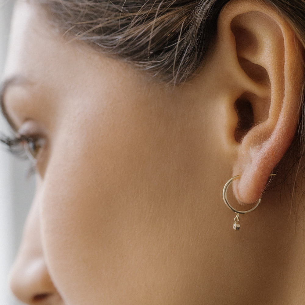 14K Hoop with Dangling Diamond - Geum Jewels