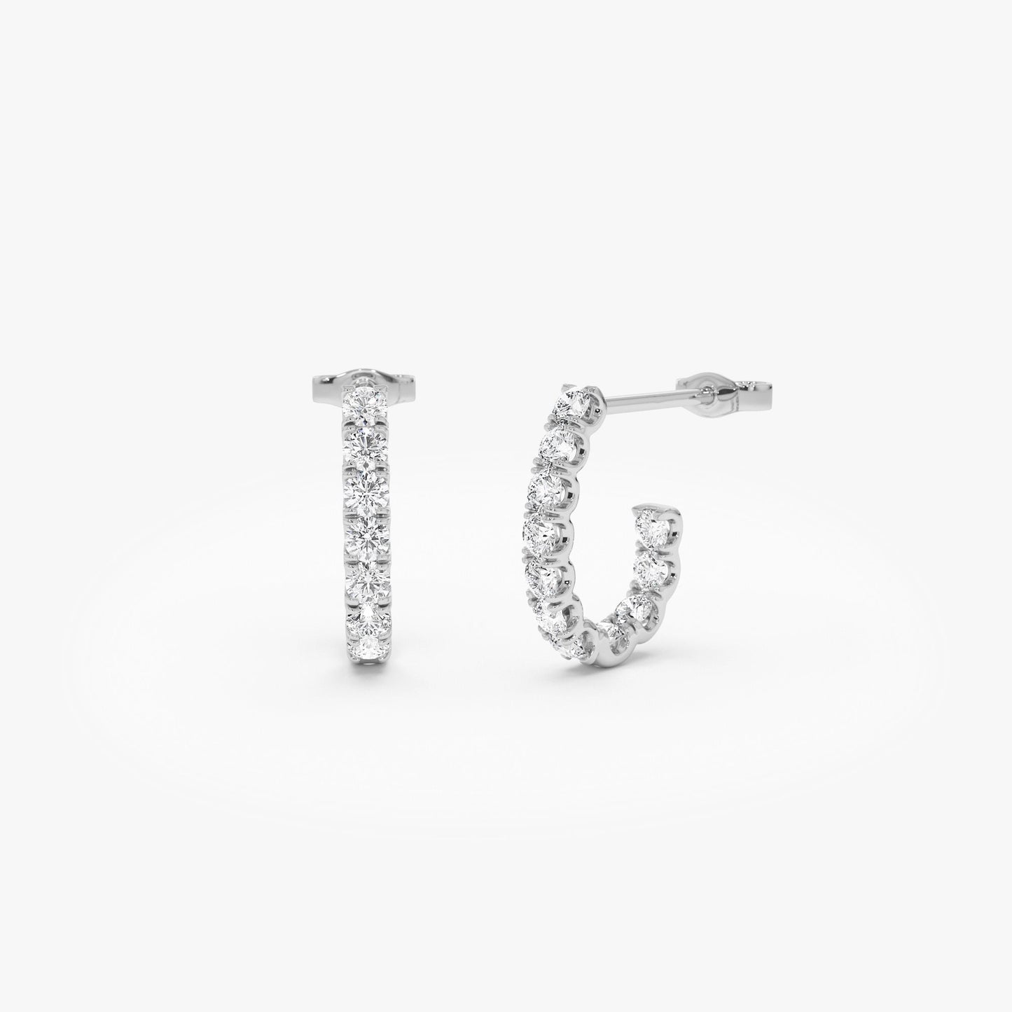 14k Inside Out J Hoop Diamond Earrings - Geum Jewels