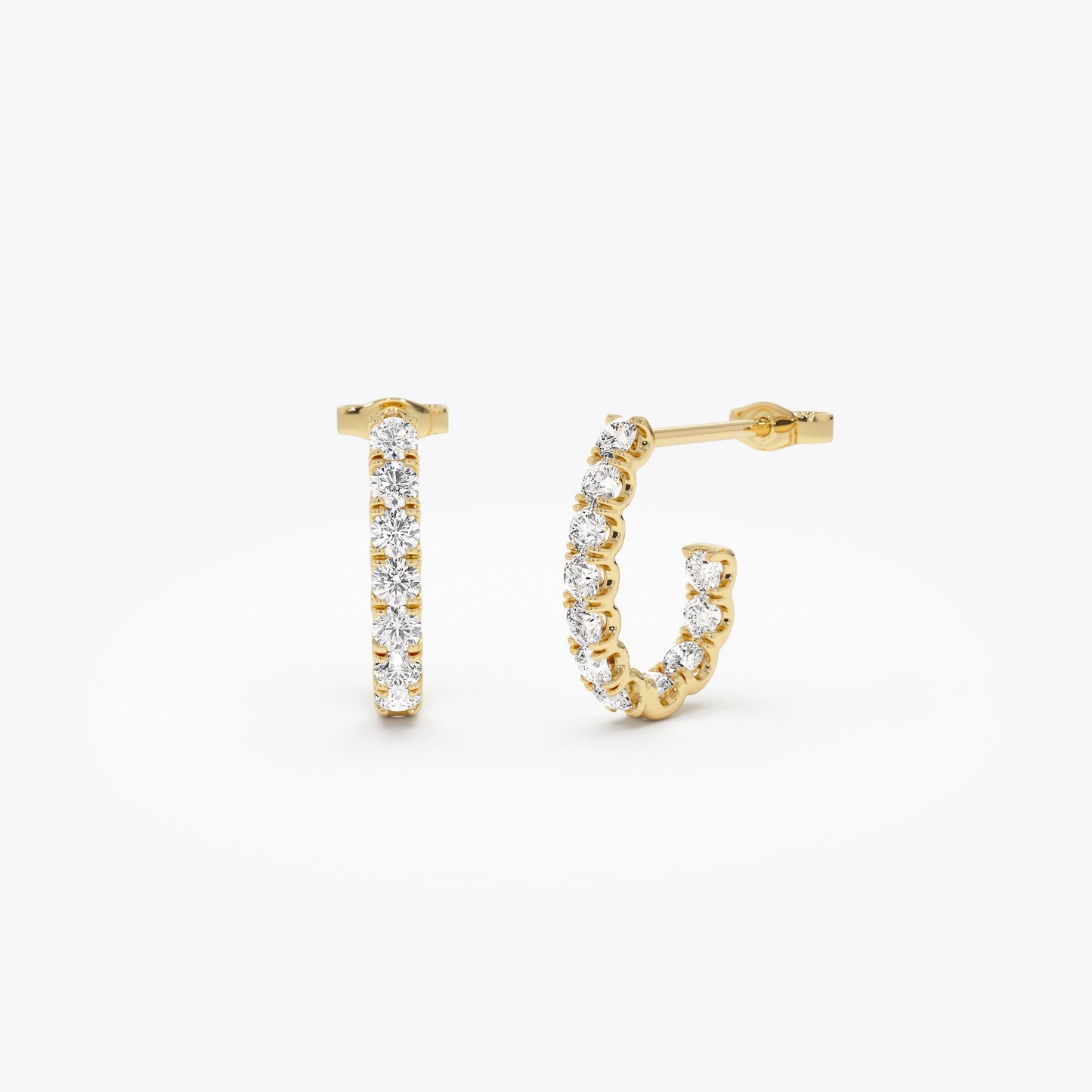 14k Inside Out J Hoop Diamond Earrings - Geum Jewels
