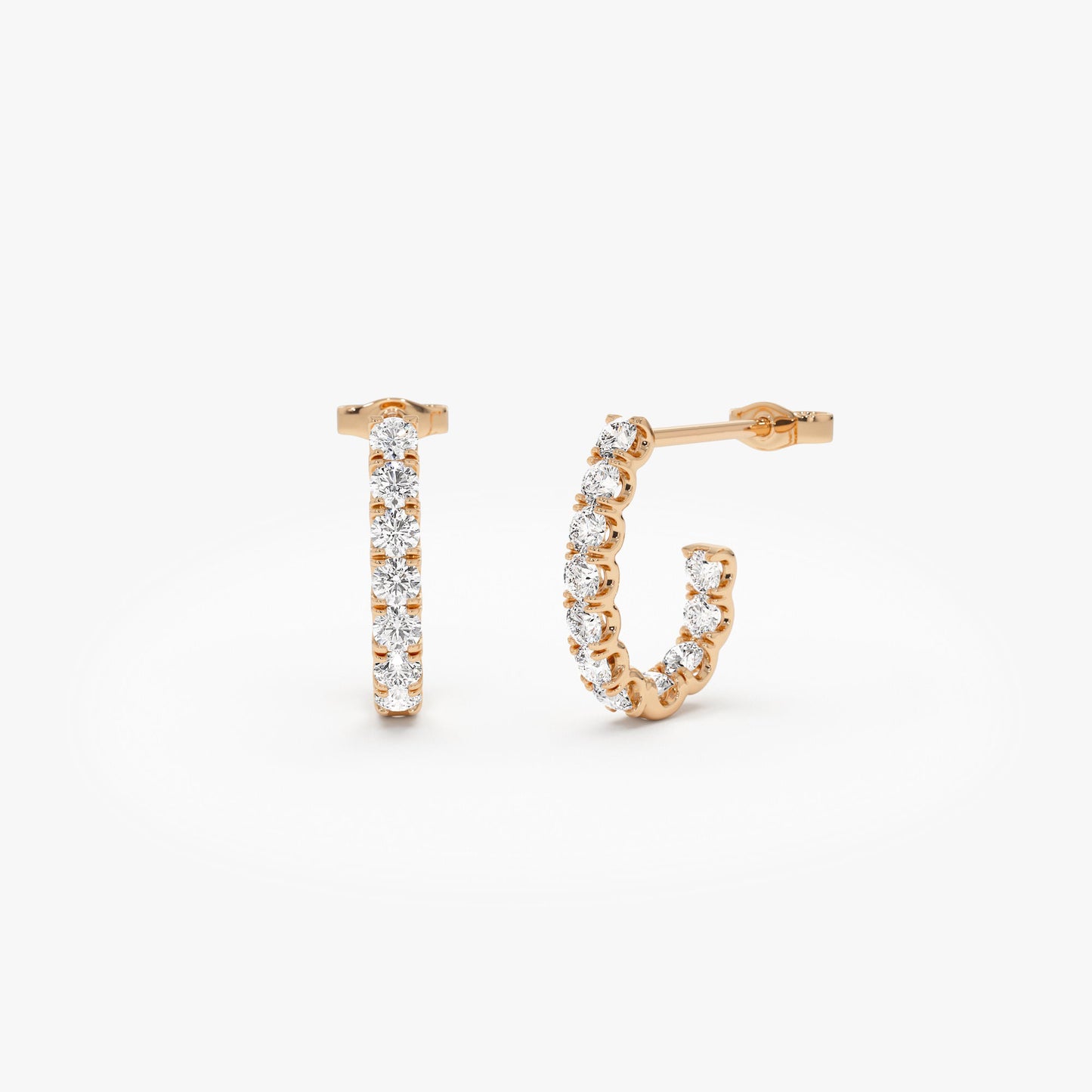 14k Inside Out J Hoop Diamond Earrings - Geum Jewels