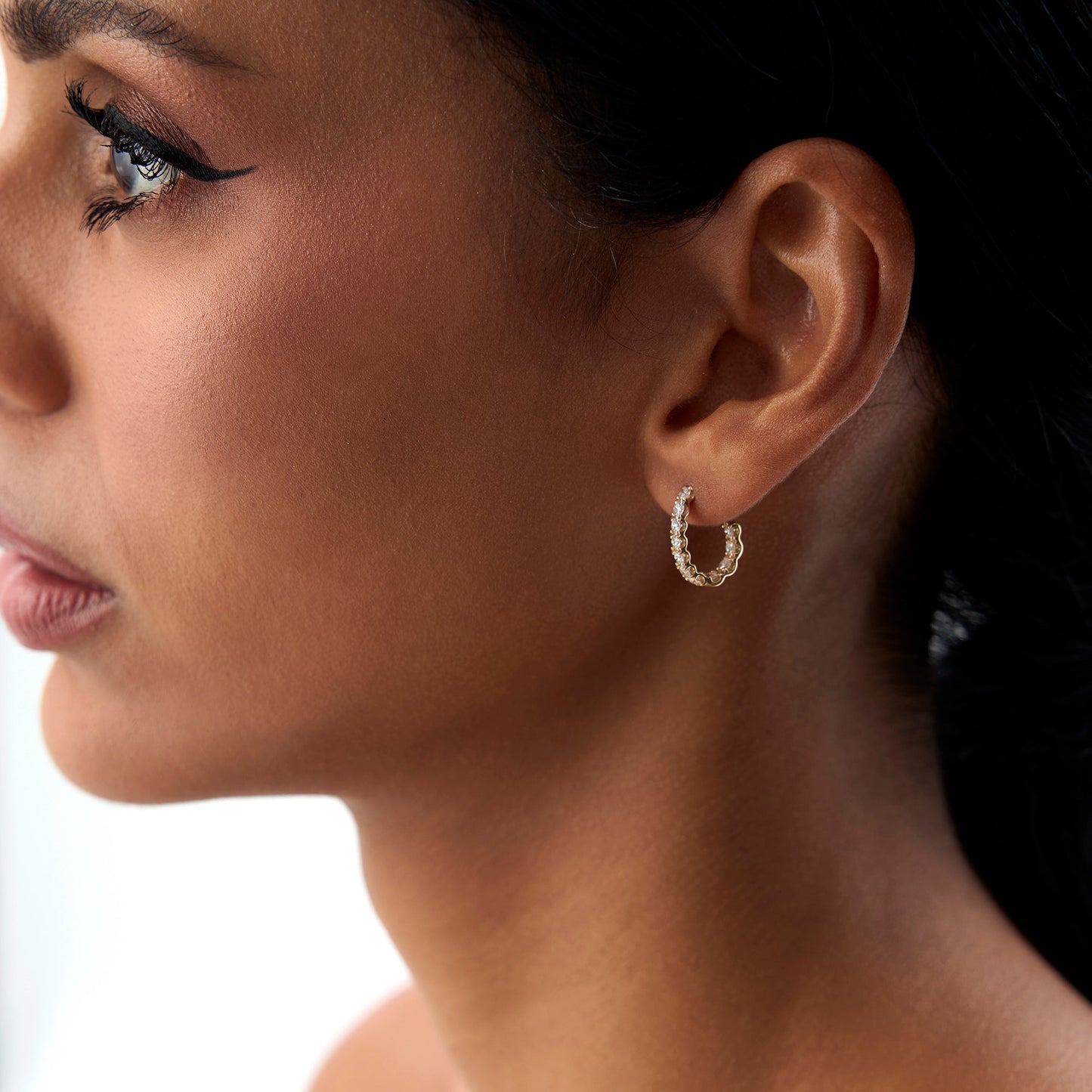 14k Inside Out J Hoop Diamond Earrings - Geum Jewels