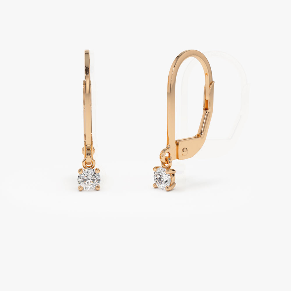 14k Lever Back Prong Setting Diamond Earrings - Geum Jewels