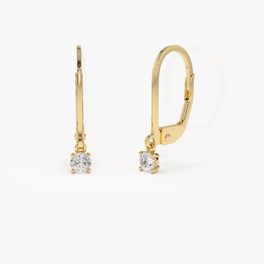 14k Lever Back Prong Setting Diamond Earrings - Geum Jewels