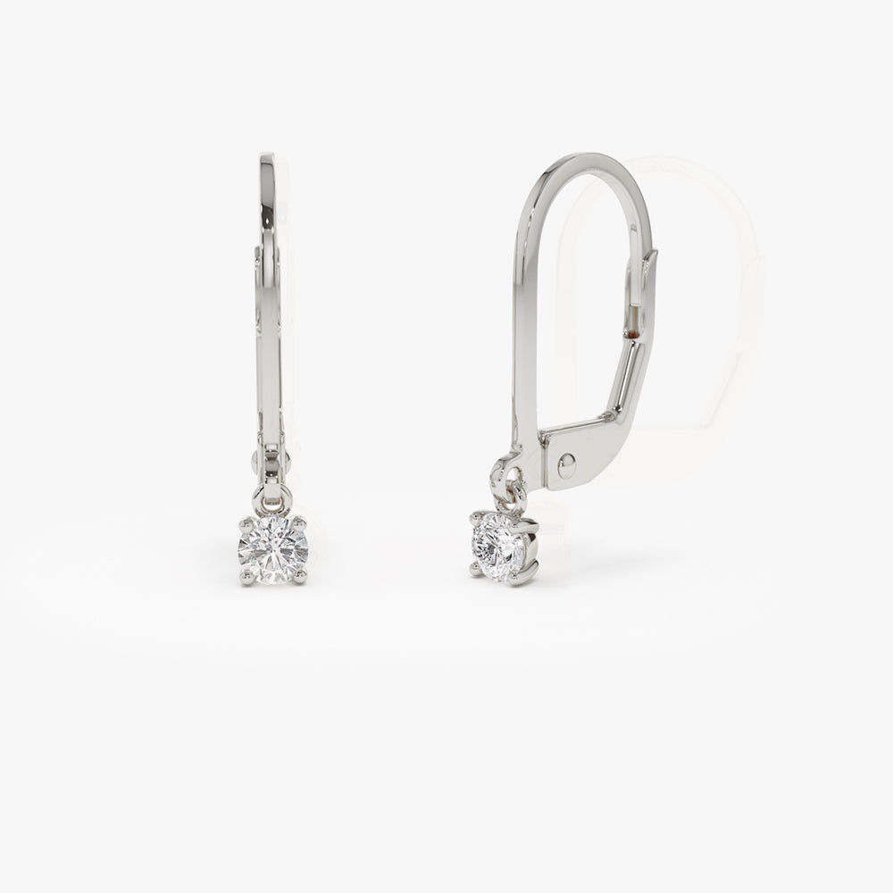 14k Lever Back Prong Setting Diamond Earrings - Geum Jewels