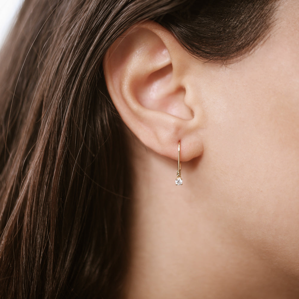 14k Lever Back Prong Setting Diamond Earrings - Geum Jewels