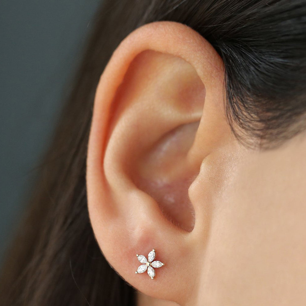 14k Marquise Diamond Floral Studs - Geum Jewels