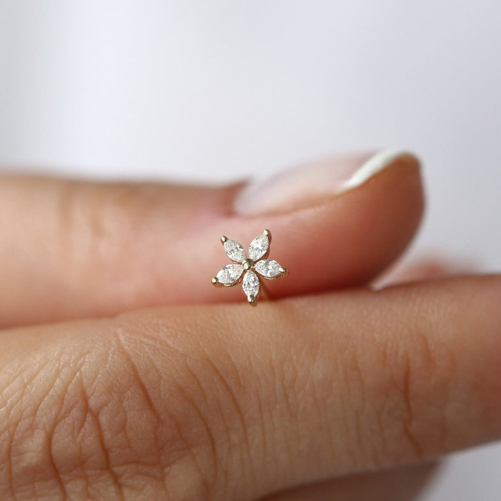 14k Marquise Diamond Floral Studs - Geum Jewels