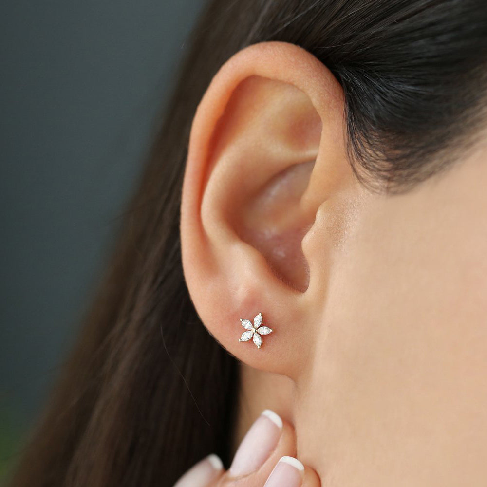 14k Marquise Diamond Floral Studs - Geum Jewels