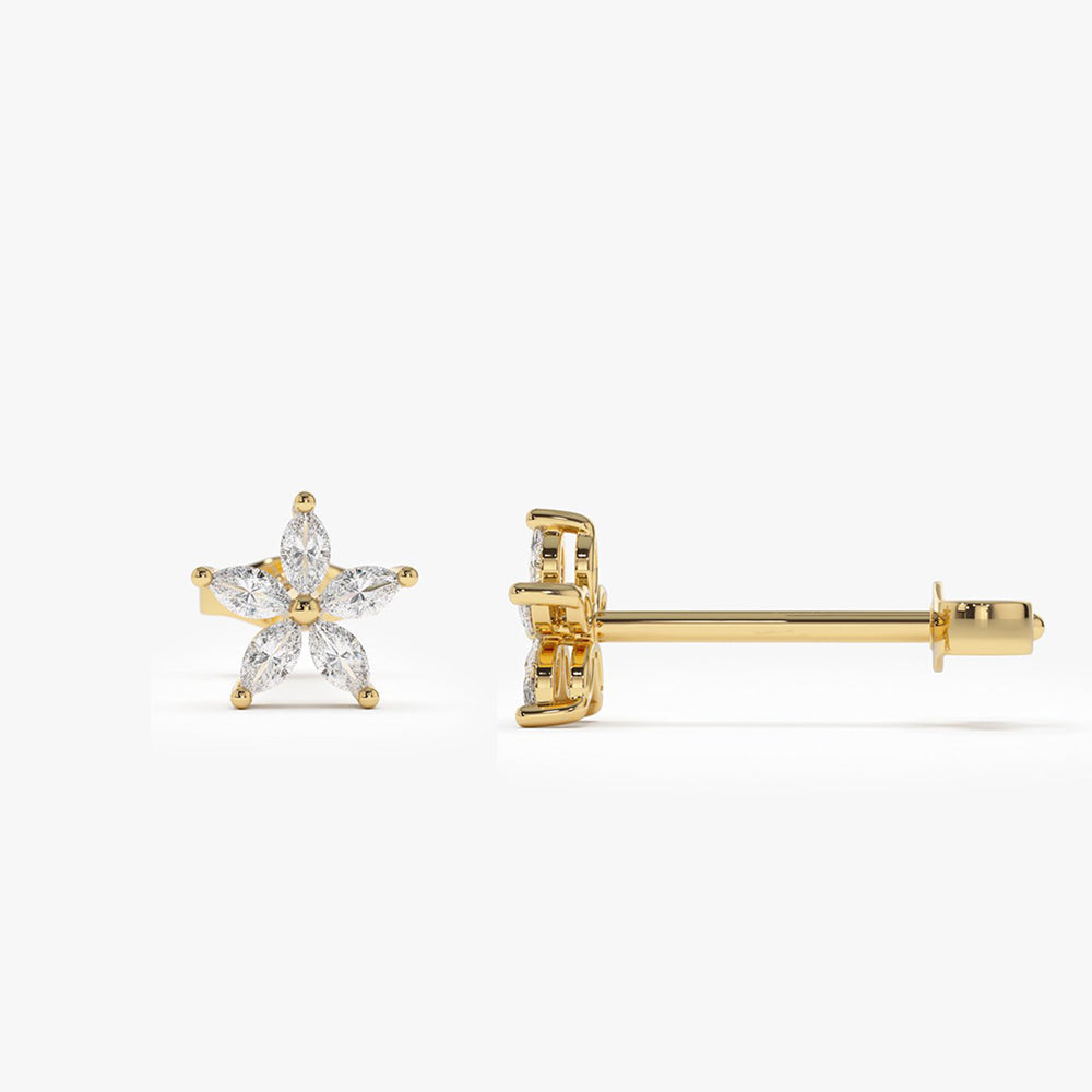 14k Marquise Diamond Floral Studs - Geum Jewels