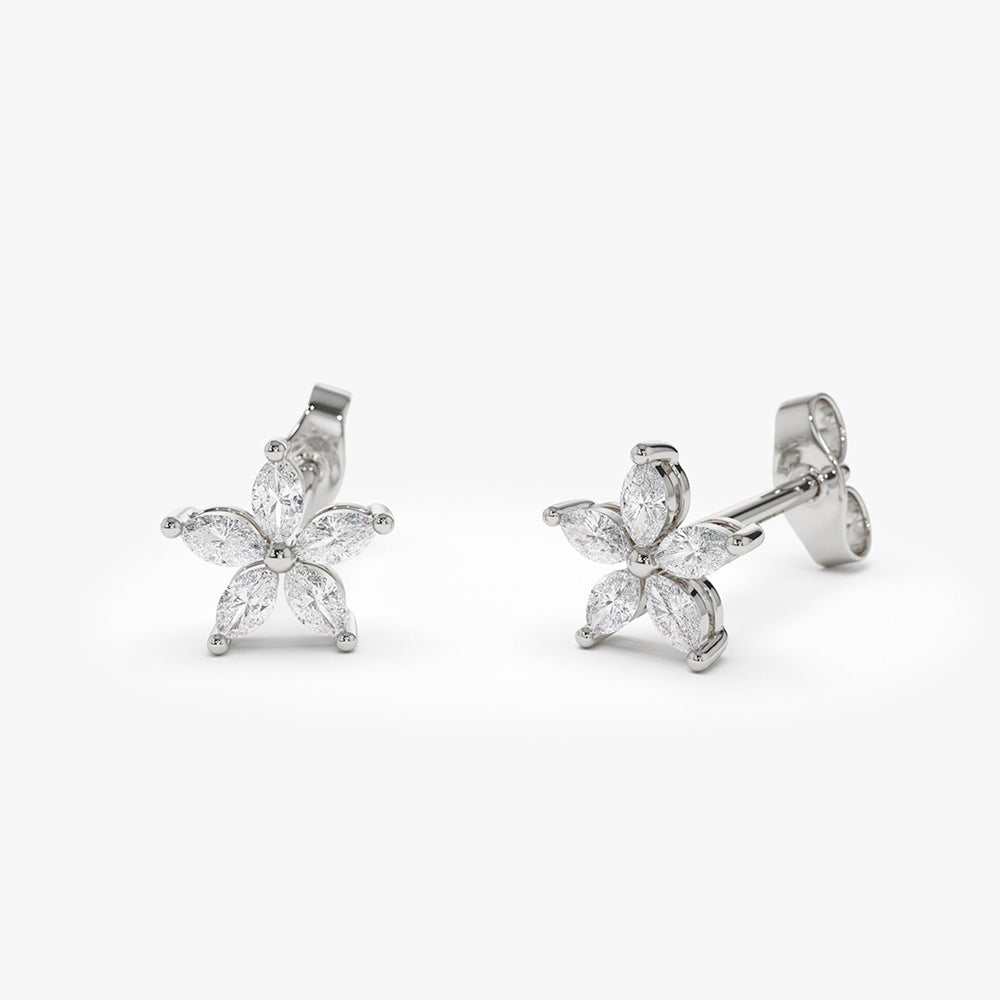 14k Marquise Diamond Floral Studs - Geum Jewels