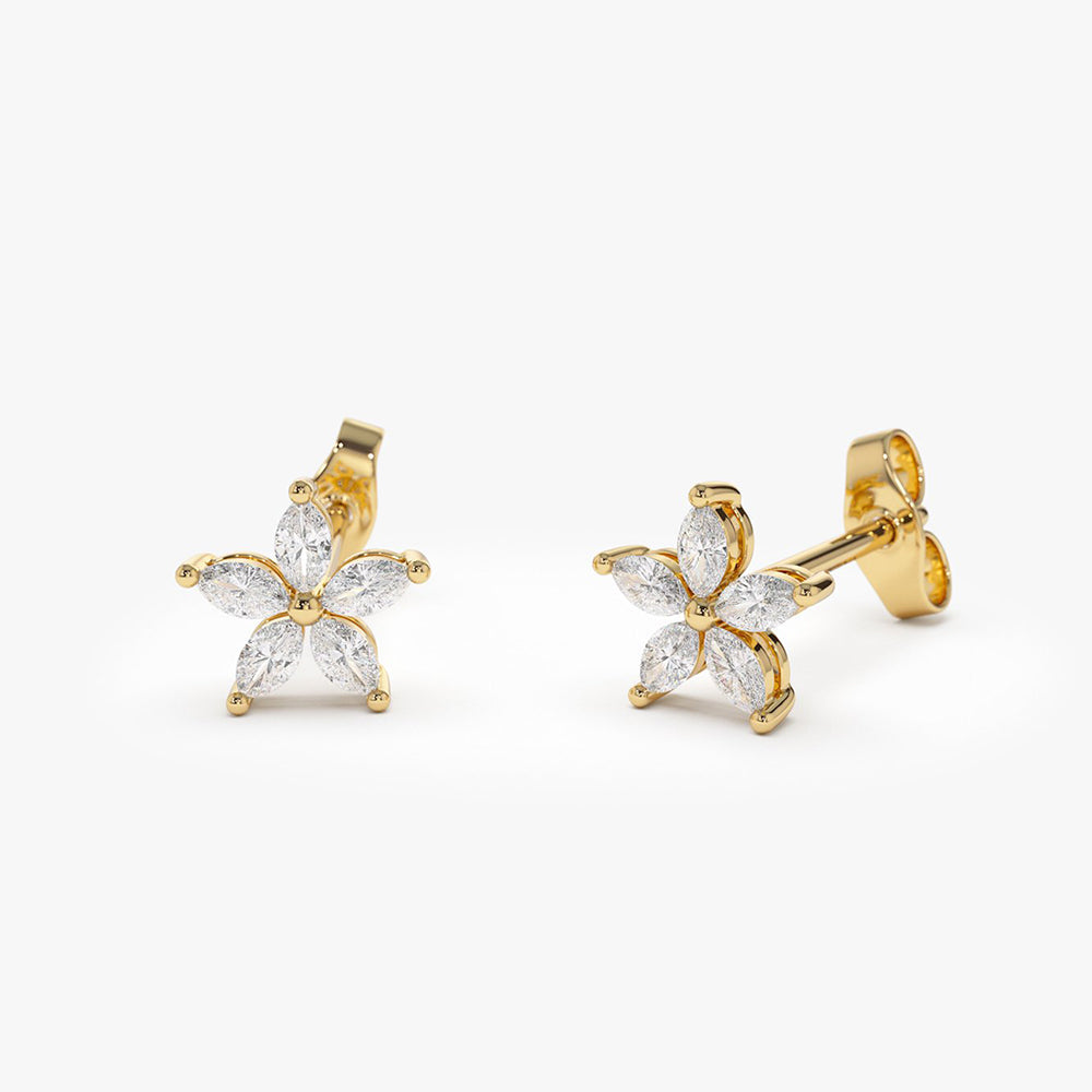 14k Marquise Diamond Floral Studs - Geum Jewels