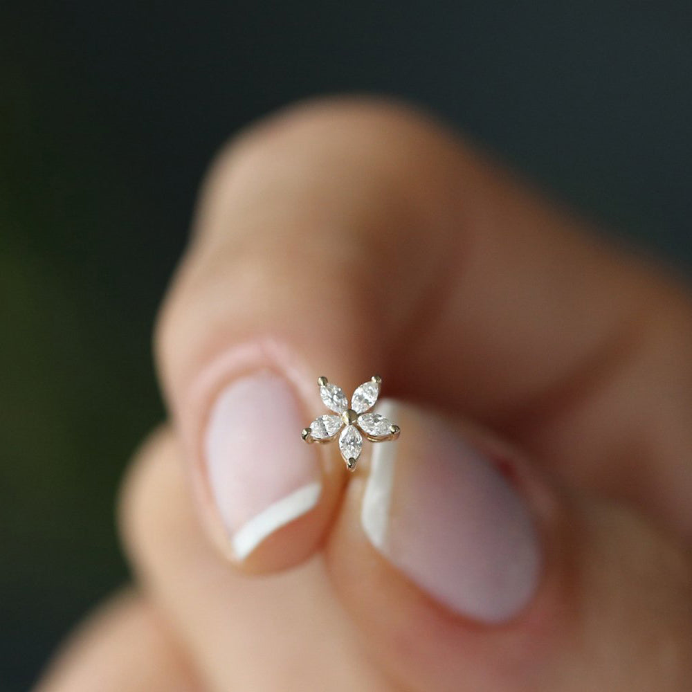 14k Marquise Diamond Floral Studs - Geum Jewels