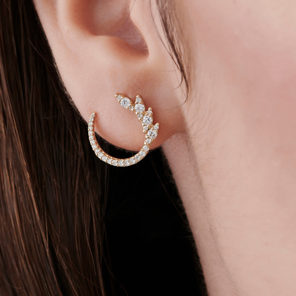14k Marquise Looking Round Diamond Cluster Studs - Geum Jewels