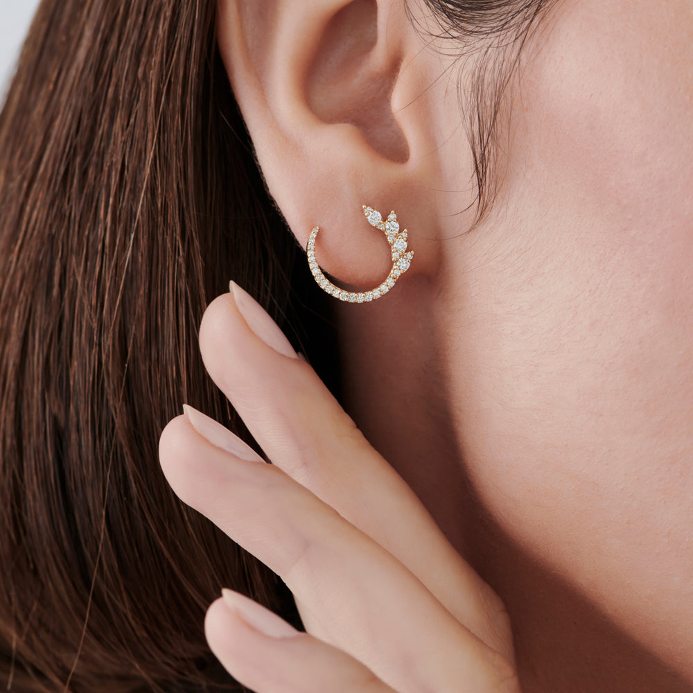 14k Marquise Looking Round Diamond Cluster Studs - Geum Jewels