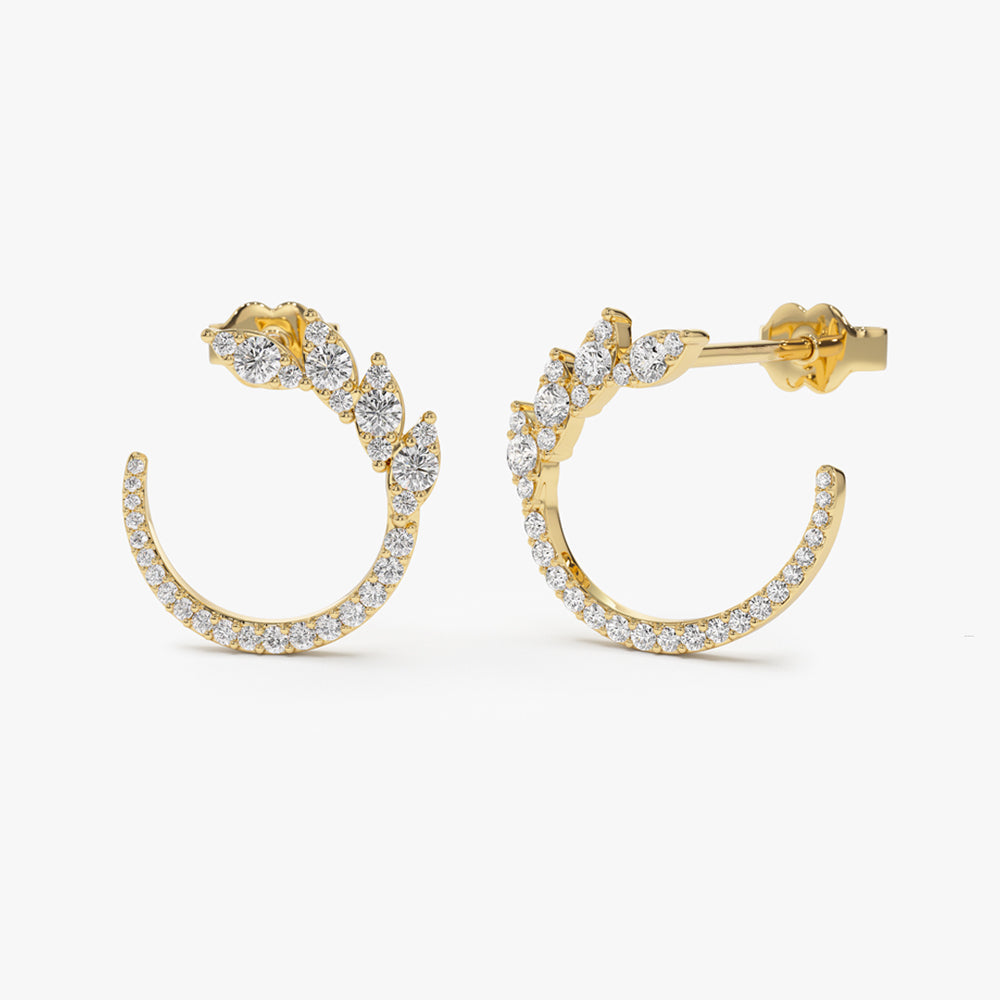 14k Marquise Looking Round Diamond Cluster Studs - Geum Jewels