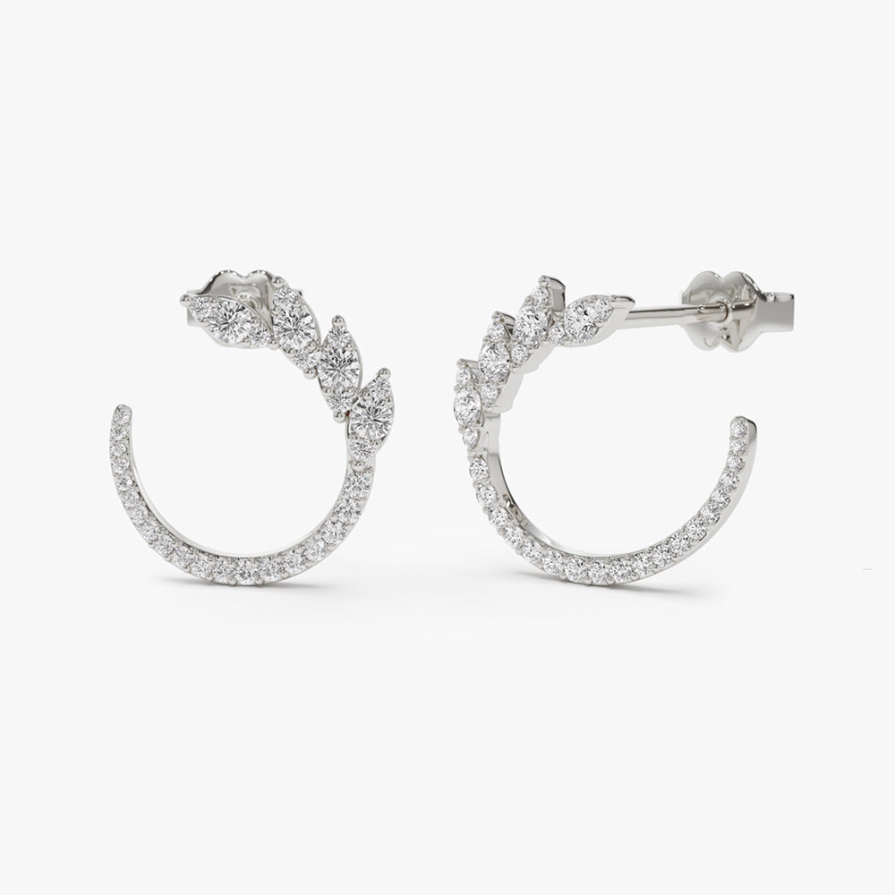 14k Marquise Looking Round Diamond Cluster Studs - Geum Jewels