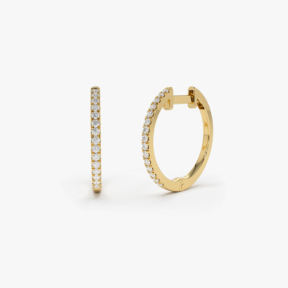 14k Medium Diamond Hoop Earrings - Geum Jewels