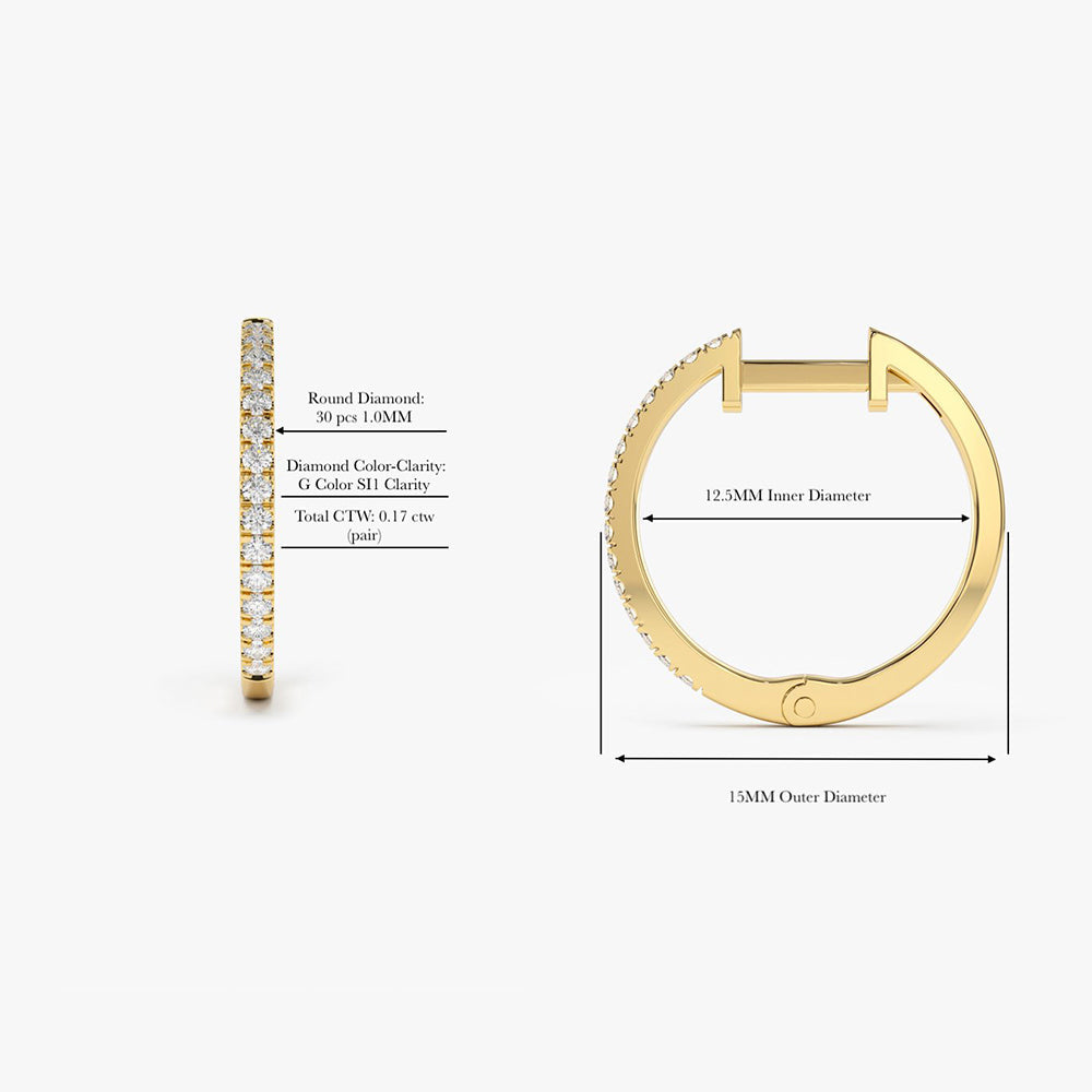 14k Medium Diamond Hoop Earrings - Geum Jewels