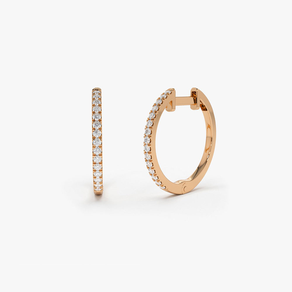 14k Medium Diamond Hoop Earrings - Geum Jewels