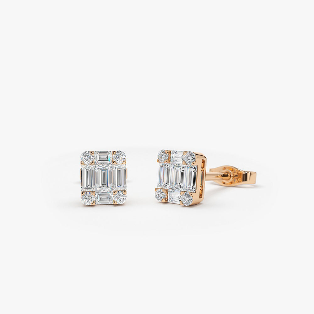 14k Mini Illusion Setting Baguette Studs - Geum Jewels