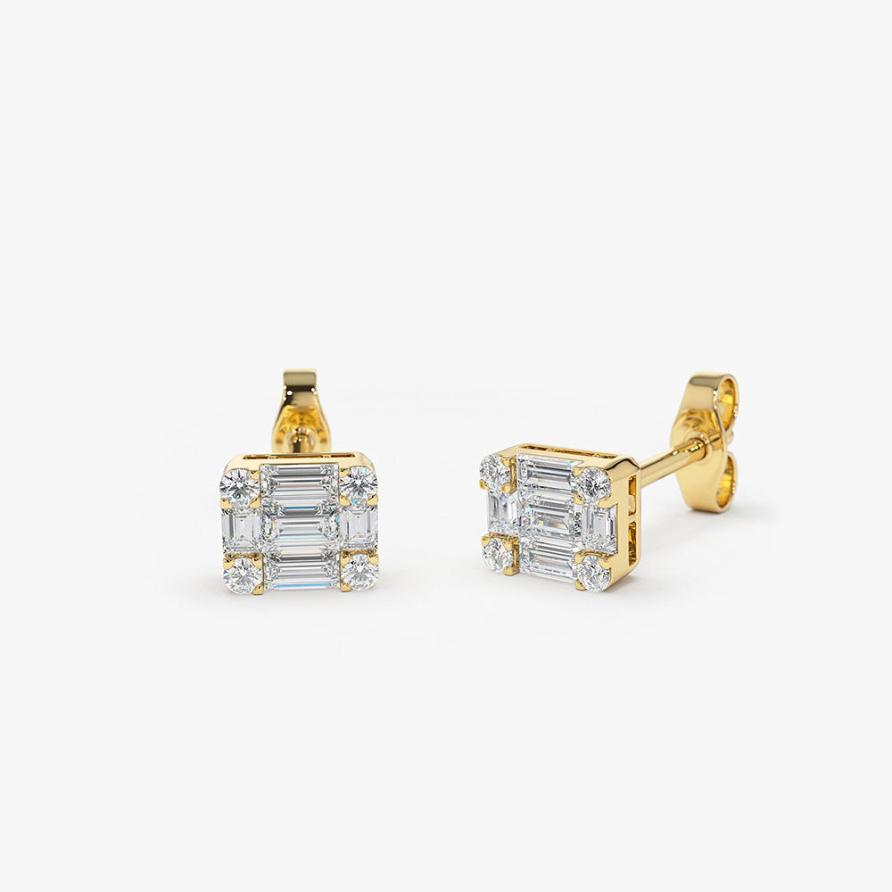 14k Mini Illusion Setting Baguette Studs - Geum Jewels
