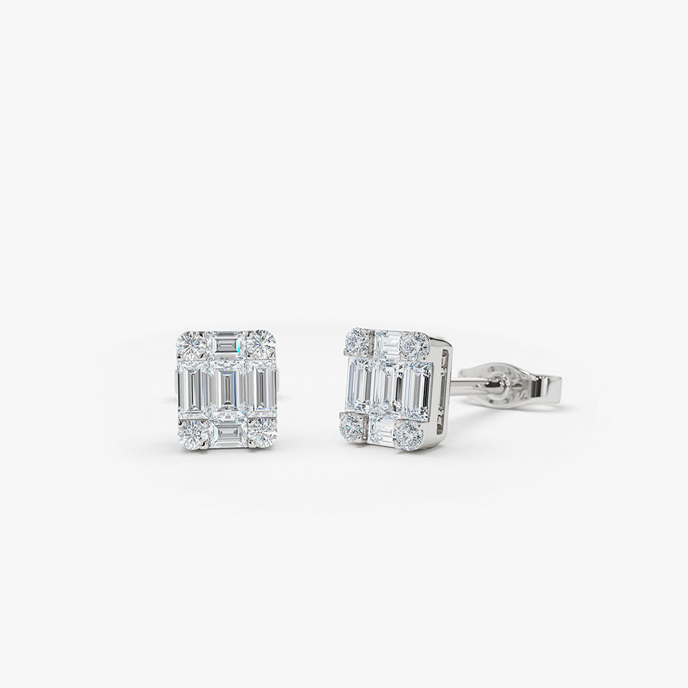 14k Mini Illusion Setting Baguette Studs - Geum Jewels