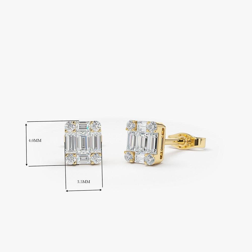 14k Mini Illusion Setting Baguette Studs - Geum Jewels