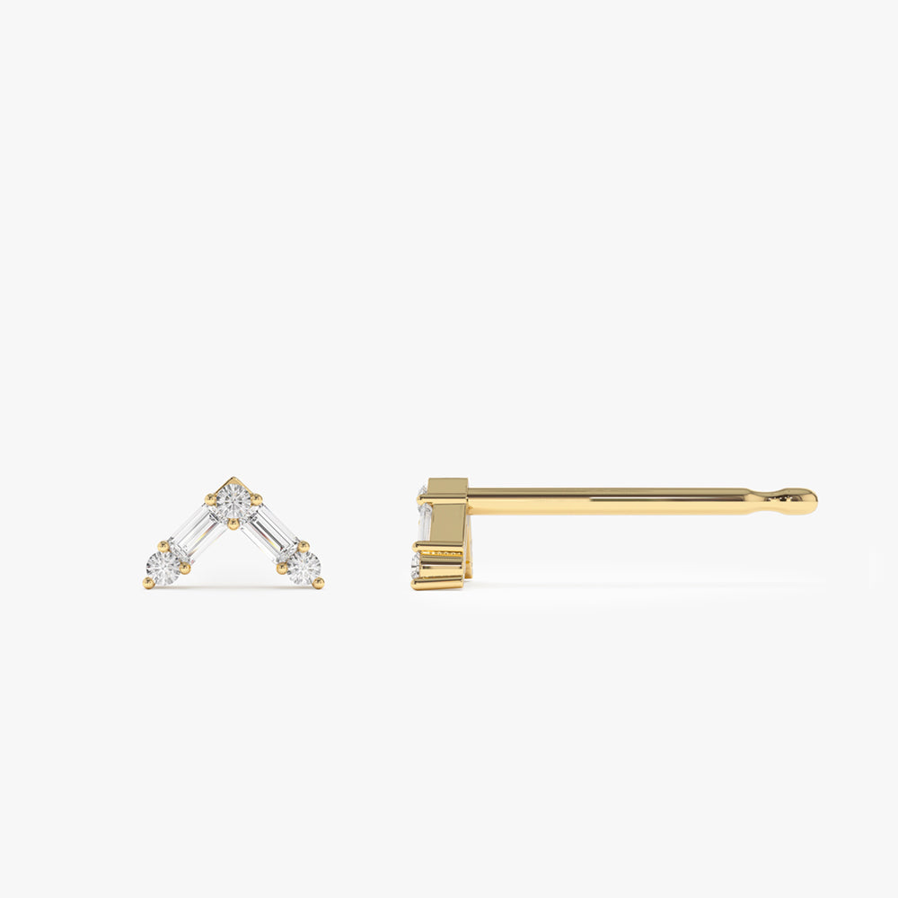 14k Minimal Baguette and Round Diamond Earrings - Geum Jewels