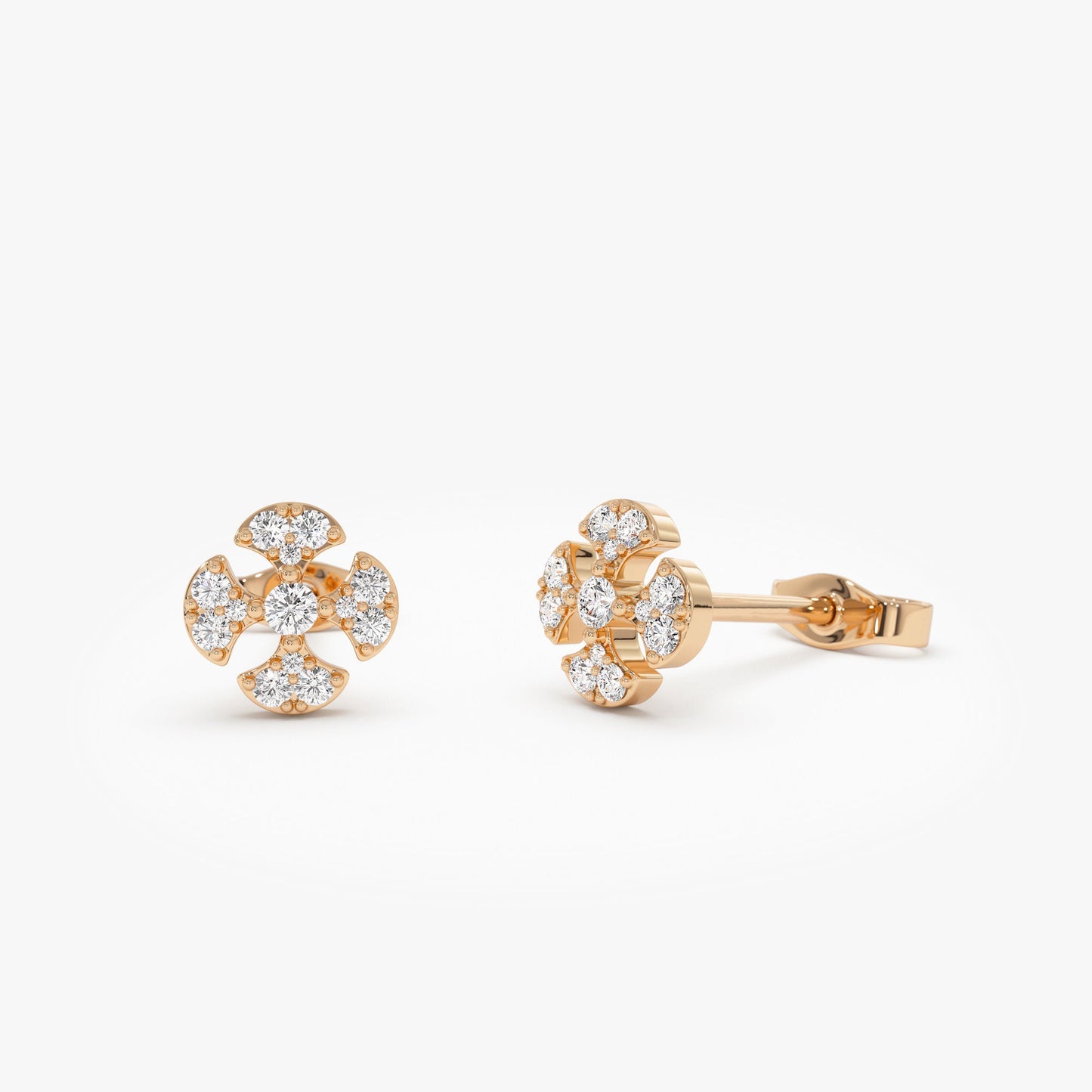 14K Minimalist Petal Diamond Cluster Studs - Geum Jewels