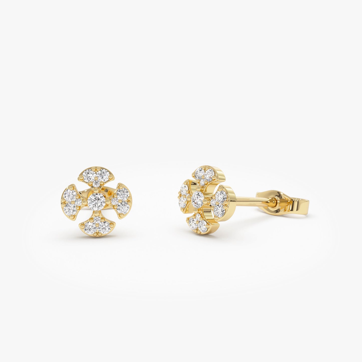 14K Minimalist Petal Diamond Cluster Studs - Geum Jewels